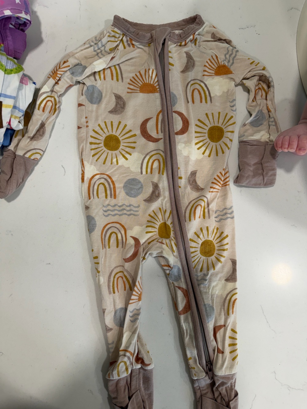 Little Sleepies Neutral Sun & Rainbow Print Footed Romper